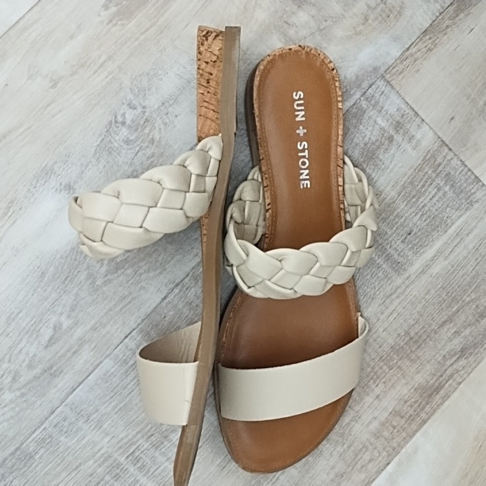 Sun + Stone Women's Cream Braided Sandals 8.5 Worn Once - Picture 3 of 3